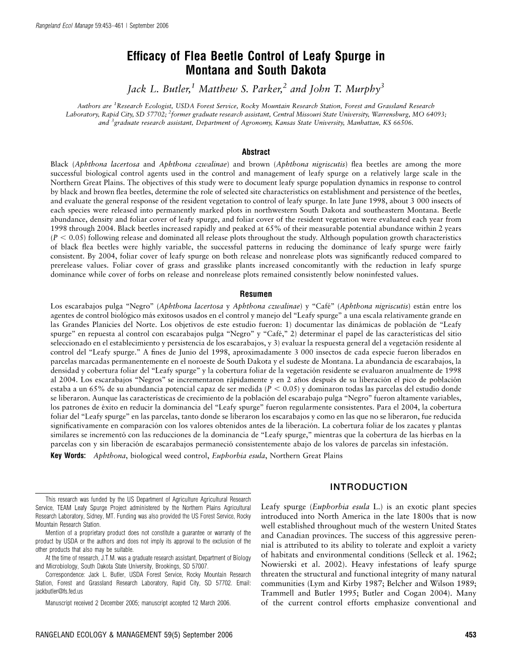 Efficacy of Flea Beetle Control of Leafy Spurge in Montana and South Dakota