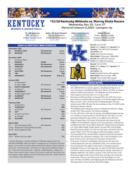 11/12 Kentucky Wildcats Vs. Murray State Racers Wednesday, Nov