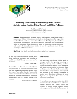Mirroring and Reliving History Through Rizal's Novels: an Intertextual