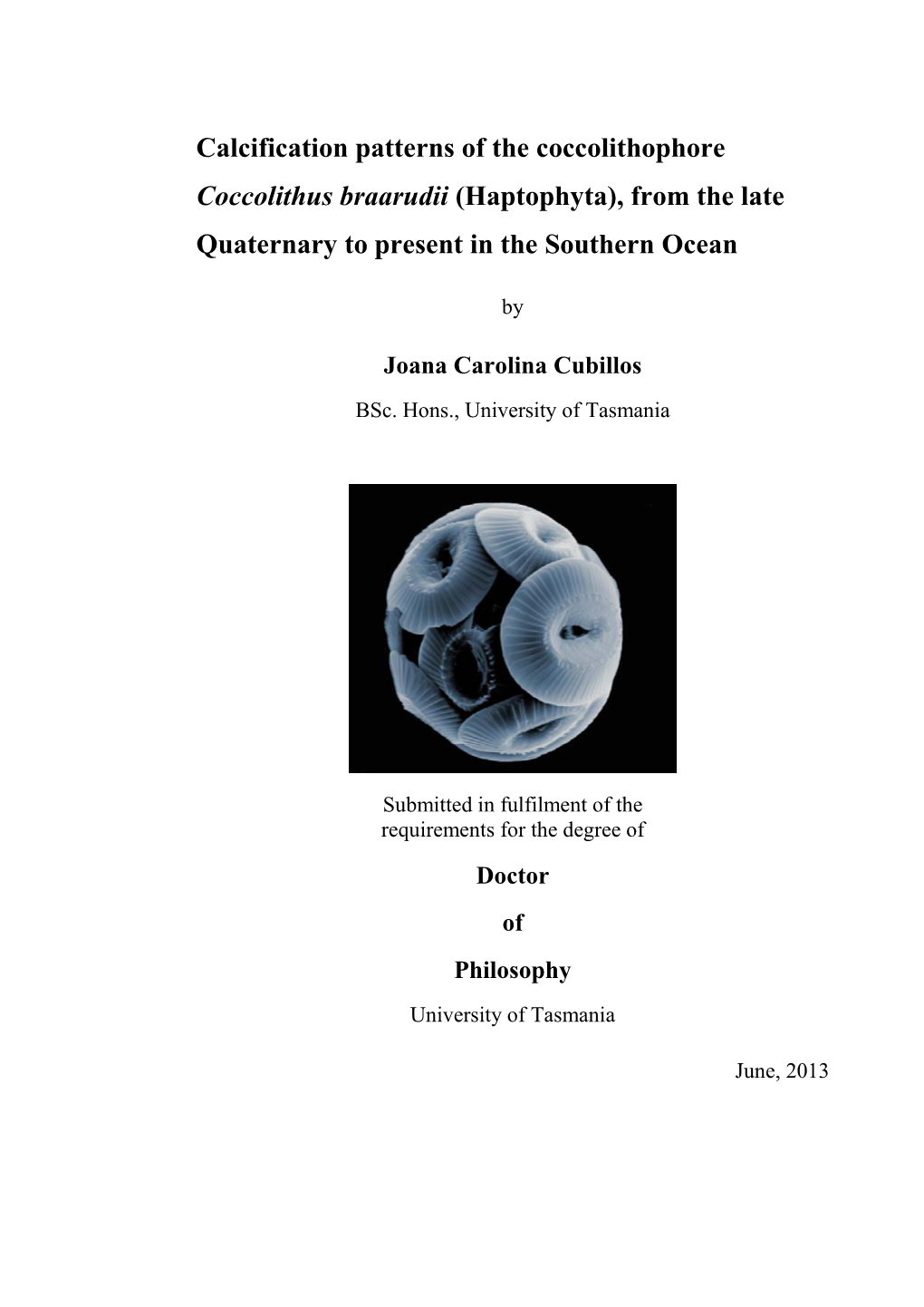 Calcification Patterns of the Coccolithophore Coccolithus Braarudii (Haptophyta), from the Late Quaternary to Present in the Southern Ocean