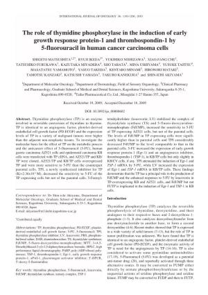The Role of Thymidine Phosphorylase in the Induction of Early Growth Response Protein-1 and Thrombospondin-1 by 5-Fluorouracil in Human Cancer Carcinoma Cells