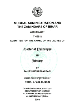 MUGHAL ADMINISTRATION and the ZAMINDARS of BIHAR Boctor