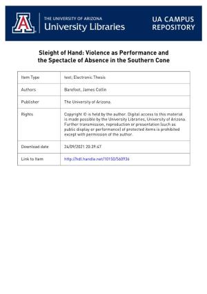 Sleight of Hand: Violence As Performance and the Spectacle of Absence in the Southern Cone