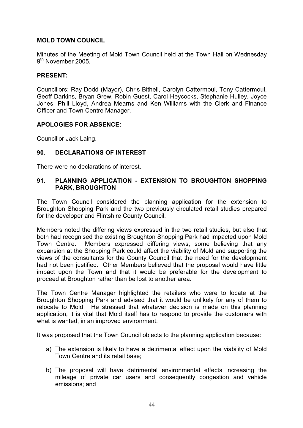 44 MOLD TOWN COUNCIL Minutes of the Meeting of Mold Town