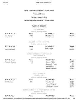 Election Results Primary Election Tuesday, August