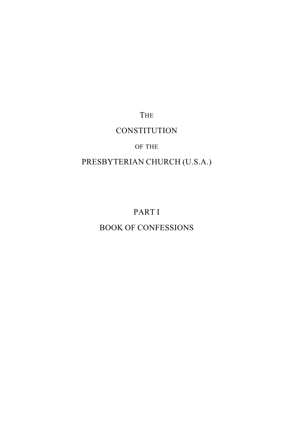 Presbyterian Church (Usa) Part I Book of Confessions