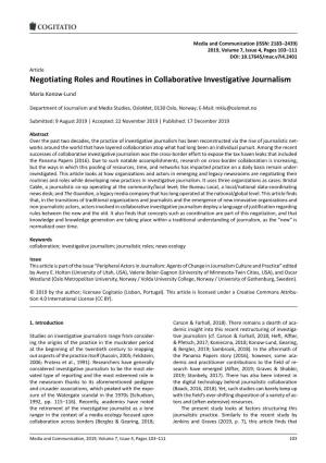 Negotiating Roles and Routines in Collaborative Investigative Journalism