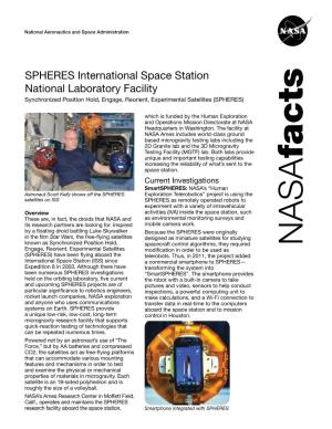 SPHERES International Space Station National Laboratory Facility Synchronized Position Hold, Engage, Reorient, Experimental Satellites (SPHERES)