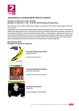 Jazz Collection: Lou Reed (02.03.1942-27.10.2013)
