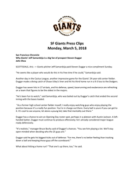 SF Giants Press Clips Monday, March 5, 2018