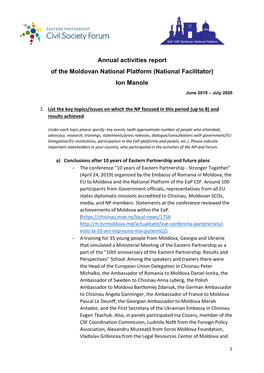 Annual Activities Report of the Moldovan National Platform (National Facilitator) Ion Manole