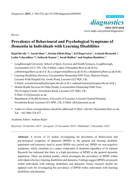 Prevalence of Behavioural and Psychological Symptoms of Dementia in Individuals with Learning Disabilities