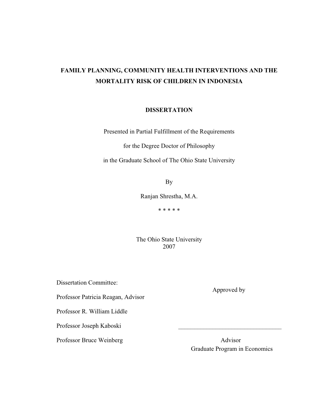 Family Planning, Community Health Interventions and the Mortality Risk of Children in Indonesia