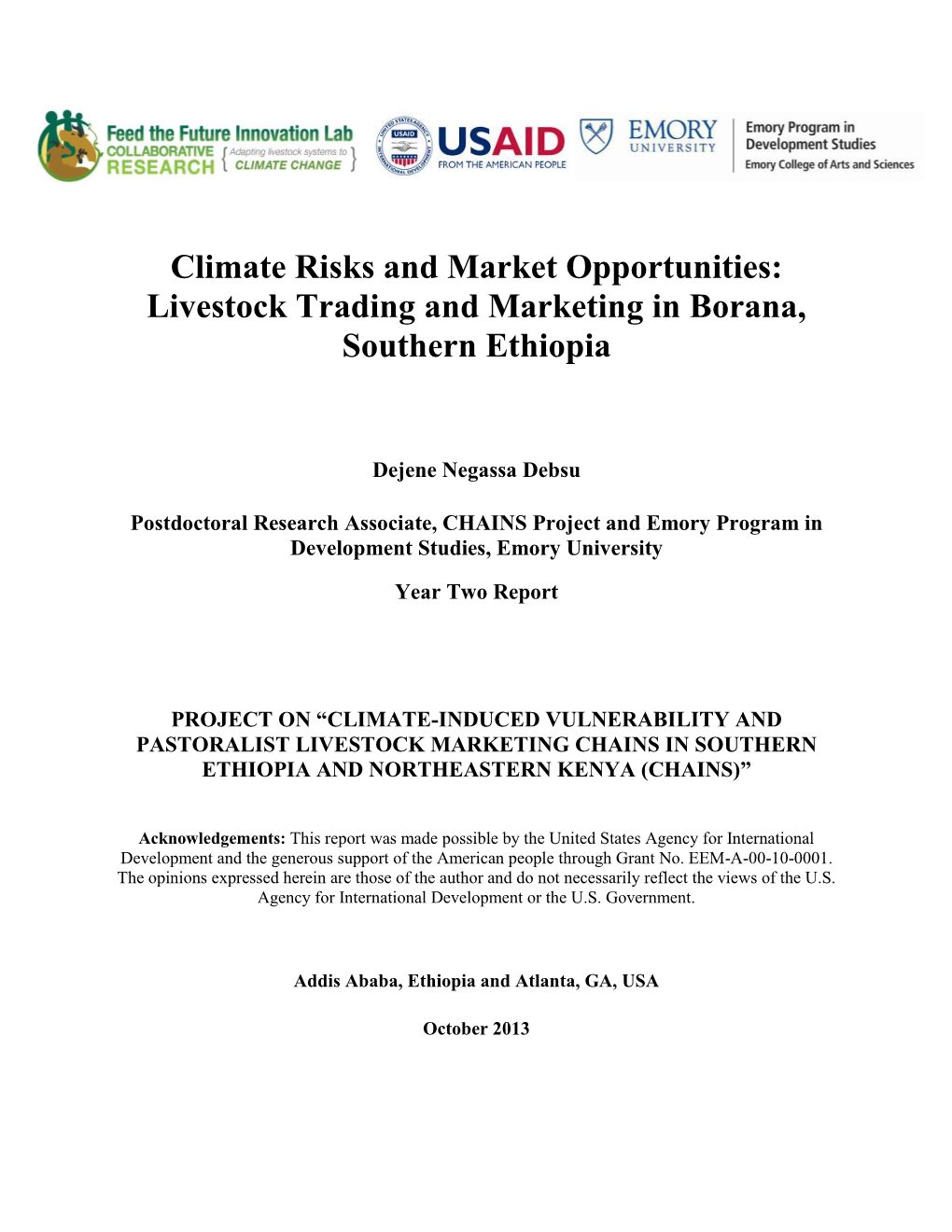 Climate Risks and Market Opportunities: Livestock Trading and Marketing in Borana, Southern Ethiopia