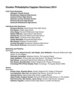 Greater Philadelphia Cappies Nominees 2014