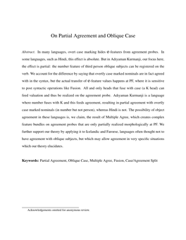 On Partial Agreement and Oblique Case