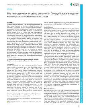 The Neurogenetics of Group Behavior in Drosophila Melanogaster Pavan Ramdya1,*, Jonathan Schneider2,* and Joel D