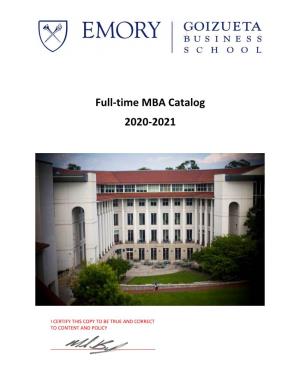 Full-Time MBA Catalog 2020-2021