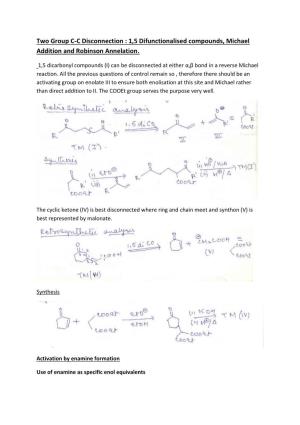 1,5 Difunctionalised Compounds, Michael Addition and Robinson Annelation
