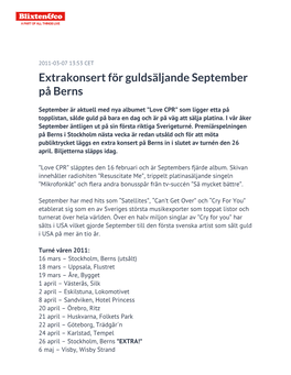 Extrakonsert För Guldsäljande September På Berns