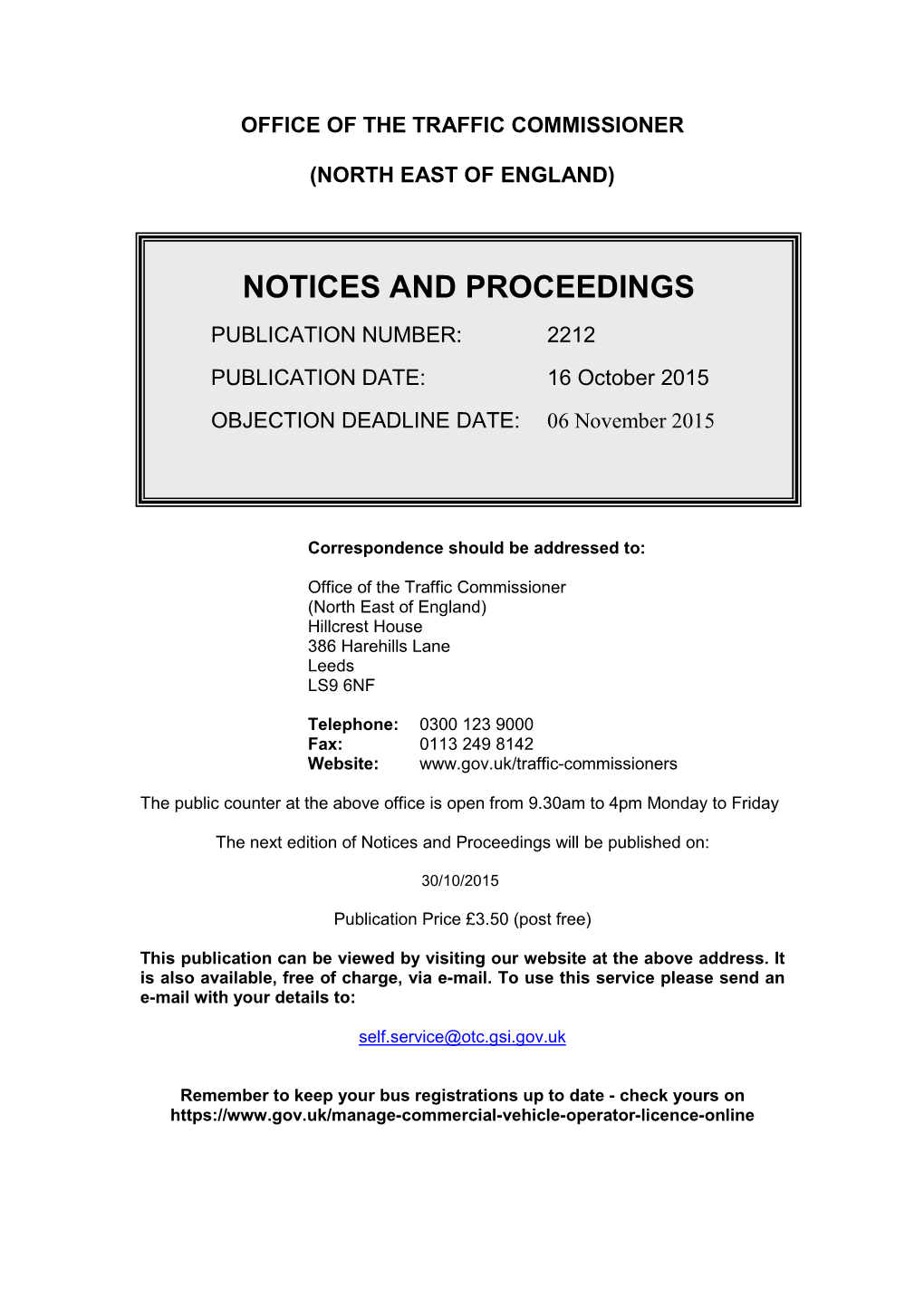 NOTICES and PROCEEDINGS 16 October 2015