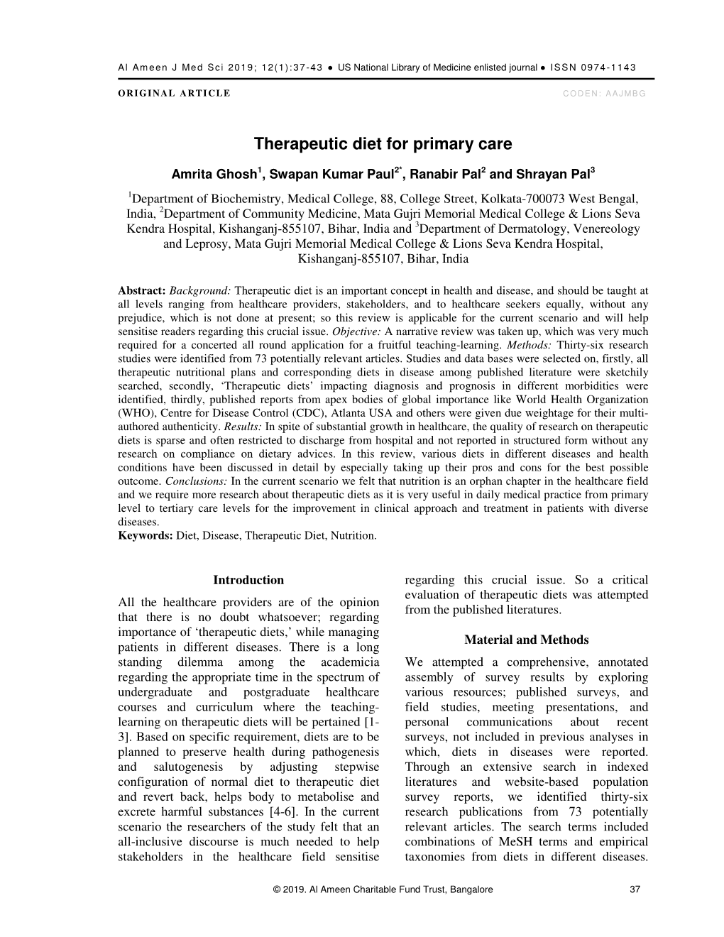 Therapeutic Diet for Primary Care