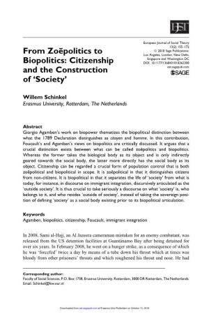 From Zo¯Epolitics to Biopolitics: Citizenship and the Construction Of