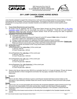 2011 Jump Canada Young Horse Series Criteria