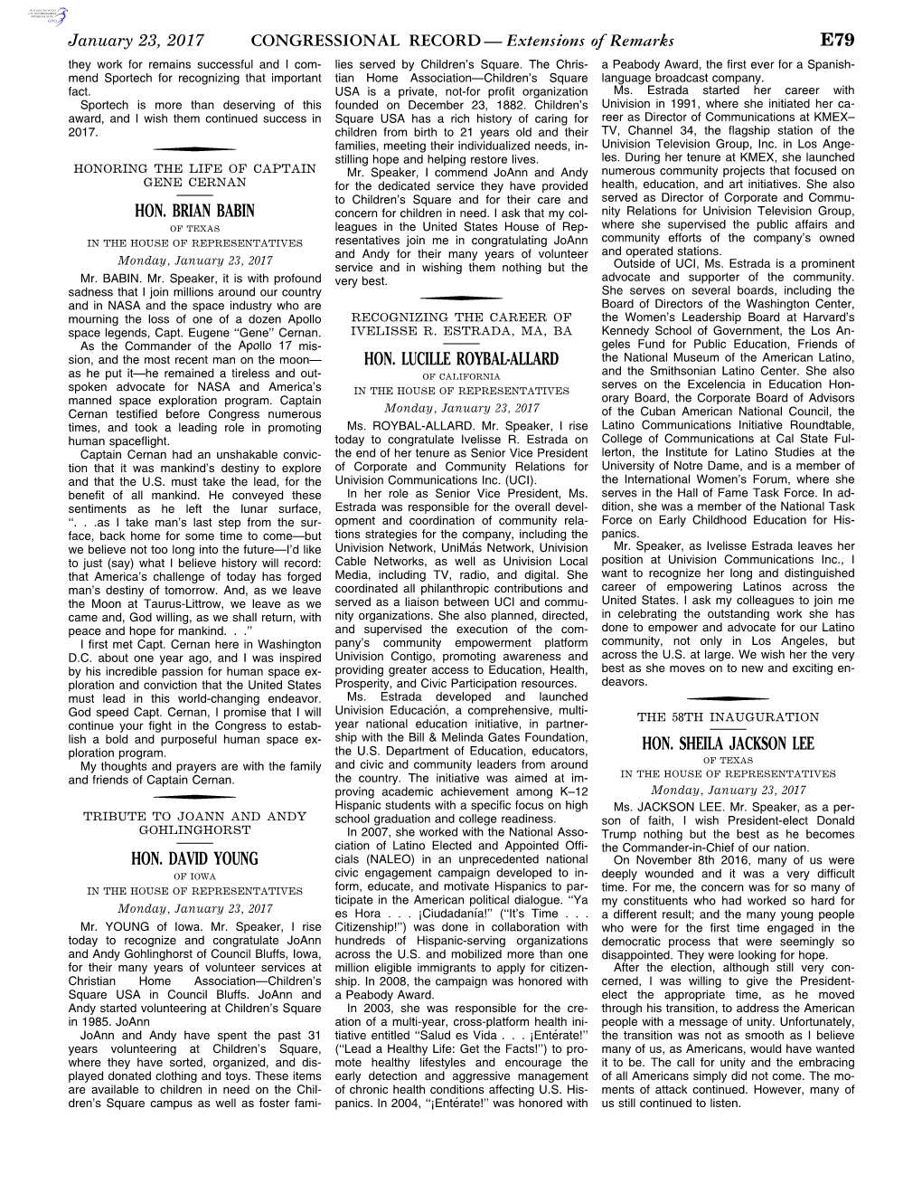 CONGRESSIONAL RECORD— Extensions of Remarks E79 HON