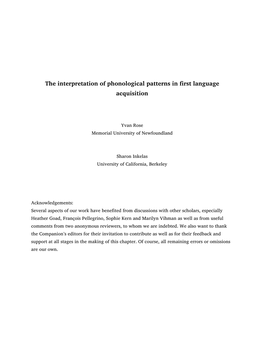 The Interpretation of Phonological Patterns in First Language Acquisition