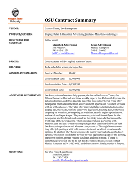 OSU Contract Summary