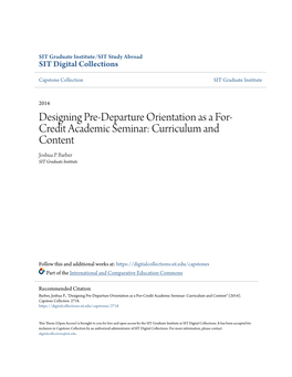 Designing Pre-Departure Orientation As a For-Credit Academic Seminar: Curriculum and Content" (2014)