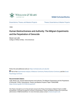 Human Destructiveness and Authority: the Milgram Experiments and the Perpetration of Genocide