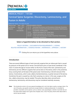 7.01.560 Cervical Spine Surgeries: Discectomy, Laminectomy, and Fusion in Adults