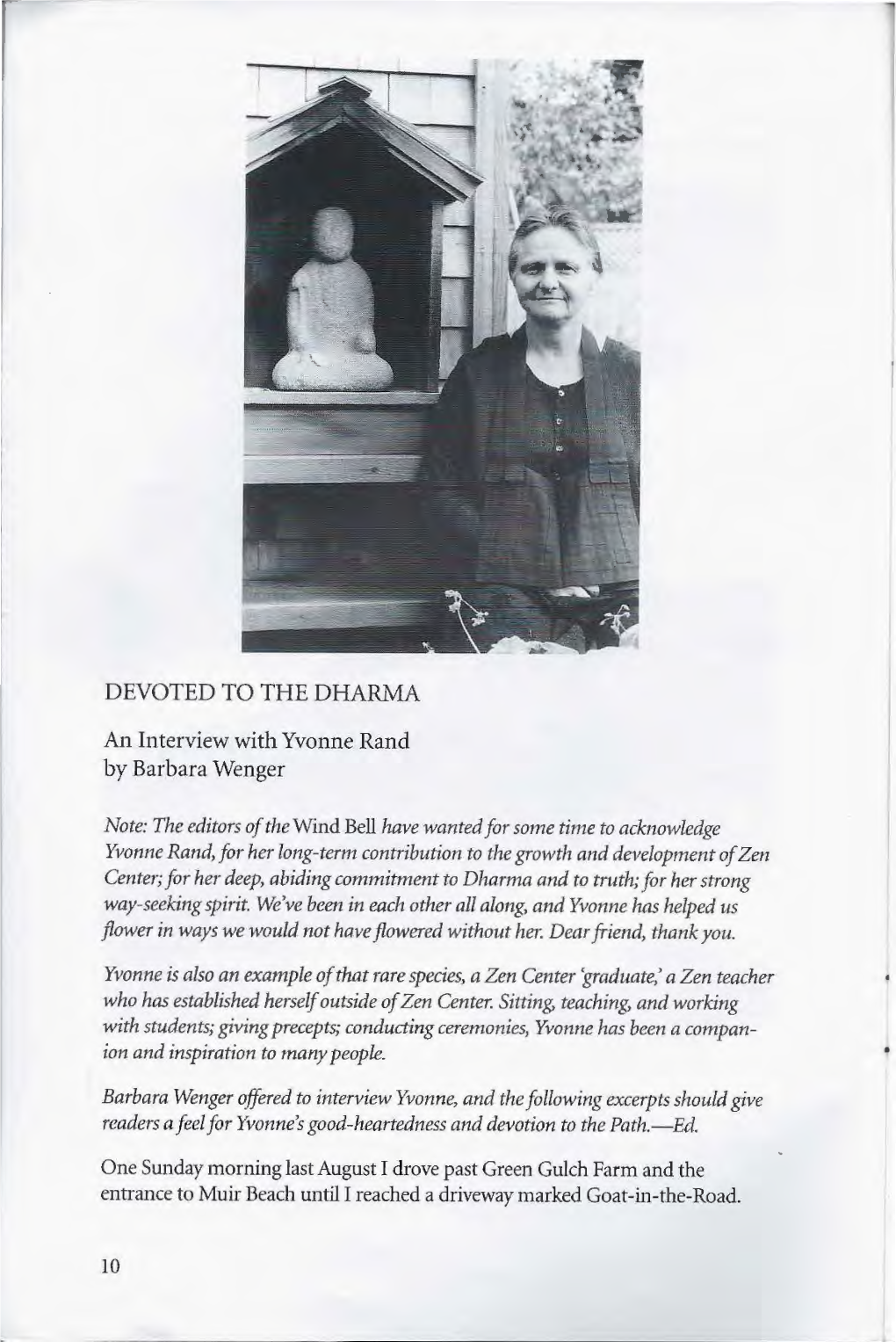 DEVOTED to the DHARMA an Interview with Yvonne Rand By
