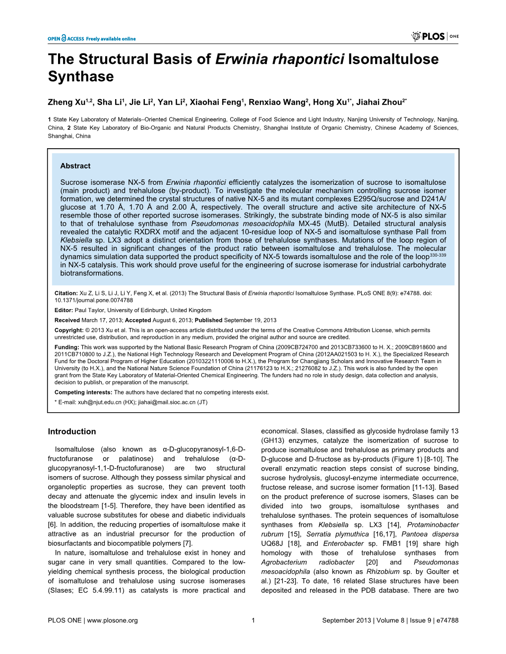 The Structural Basis of Erwinia Rhapontici Isomaltulose Synthase