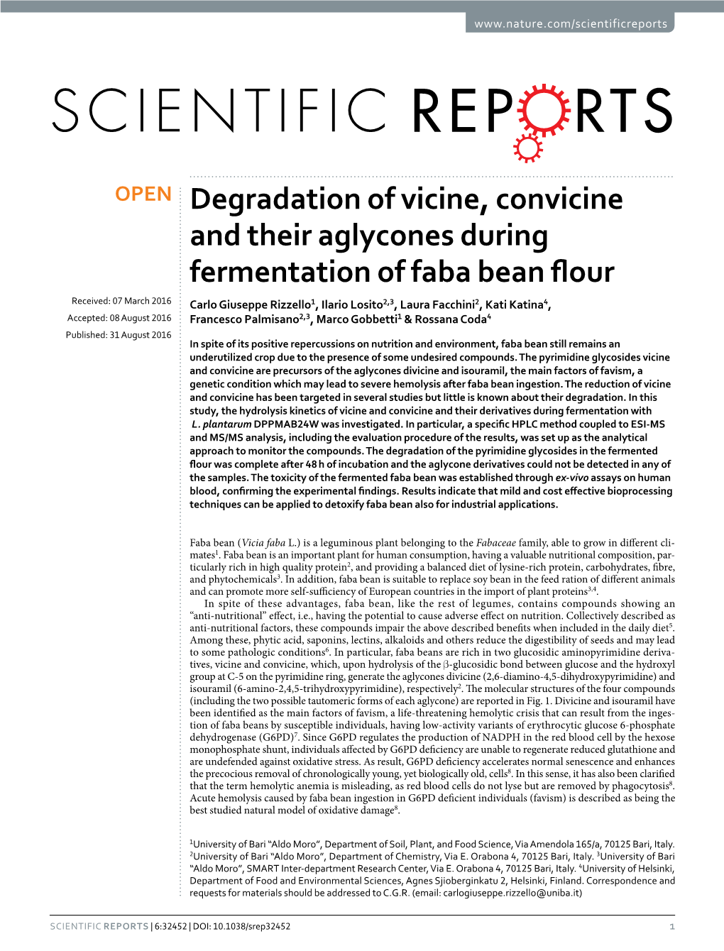 Degradation of Vicine, Convicine and Their Aglycones During Fermentation of Faba Bean Flour