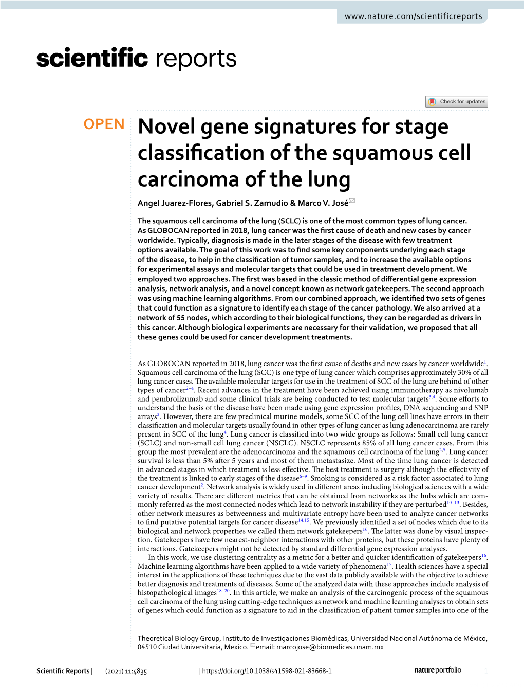 Novel Gene Signatures for Stage Classification of the Squamous Cell