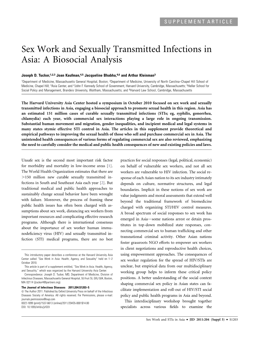 Sex Work and Sexually Transmitted Infections in Asia: a Biosocial Analysis