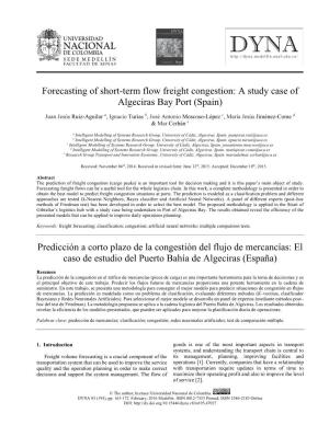 Forecasting of Short-Term Flow Freight Congestion: a Study Case of Algeciras Bay Port (Spain) Predicción a Corto Plazo De La Co