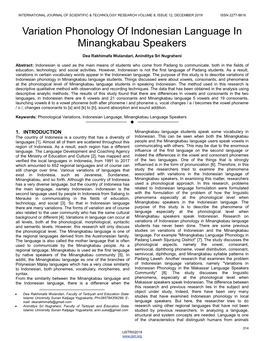 Variation Phonology of Indonesian Language in Minangkabau Speakers
