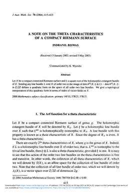 A Note on the Theta Characteristics of a Compact Riemann Surface