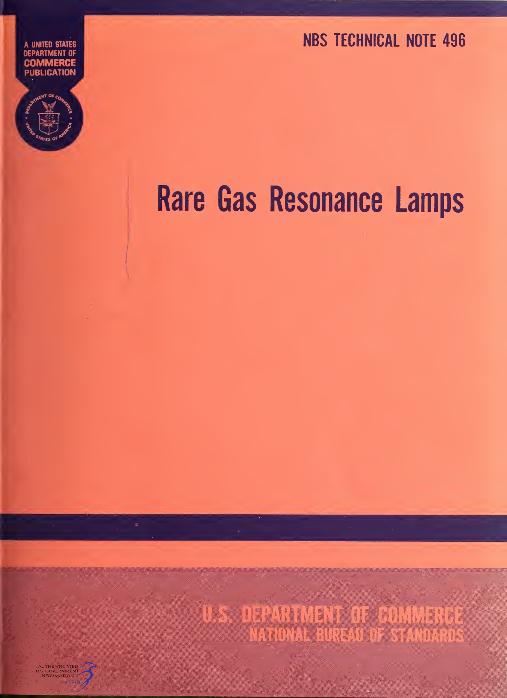 Rare Gas Resonance Lamps NATIONAL BUREAU of STANDARDS