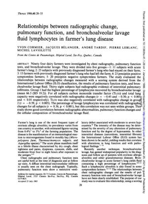 Pulmonary Function, and Bronchoalveolar Lavage Fluid Lymphocytes in Farmer's Lung Disease