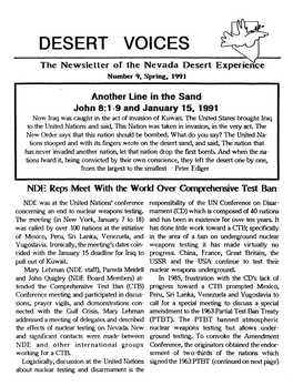 DESERT VOICES @ the Newsletter of the Nevada Desert ~X~Erie;I'ce Number 9, Spring, 1991