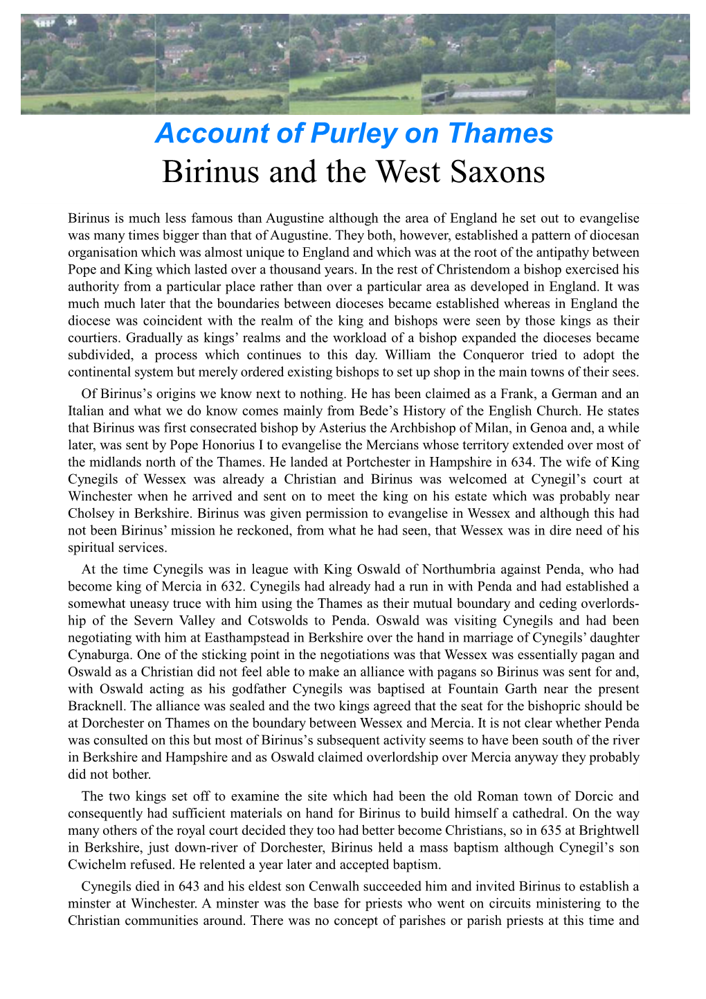 Birinus and the West Saxons
