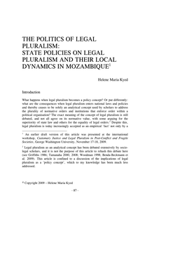 State Policies on Legal Pluralism and Their Local Dynamics in Mozambique1