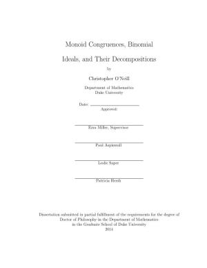 Monoid Congruences, Binomial Ideals, and Their Decompositions