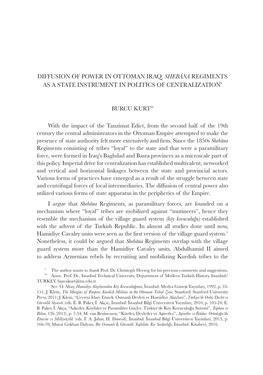 Diffusion of Power in Ottoman Iraq: Shebāna Regiments As a State Instrument in Politics of Centralization*