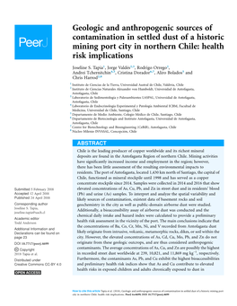 Geologic and Anthropogenic Sources of Contamination in Settled Dust of a Historic Mining Port City in Northern Chile: Health Risk Implications